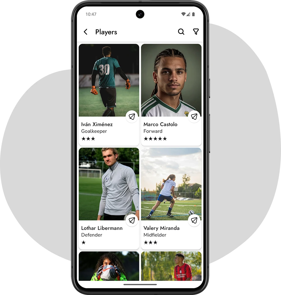 Find and meet nearby soccer players.