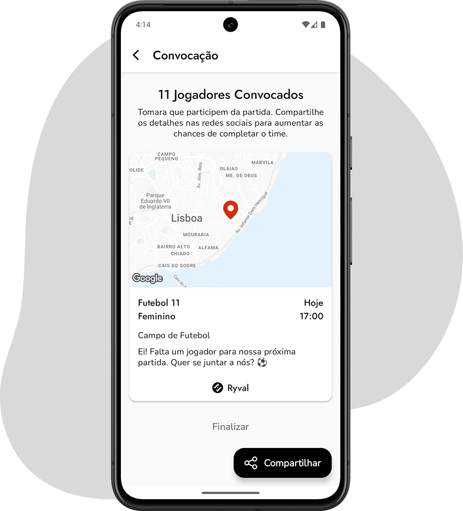 Convoque jogadores perto da partida e complete seu time.