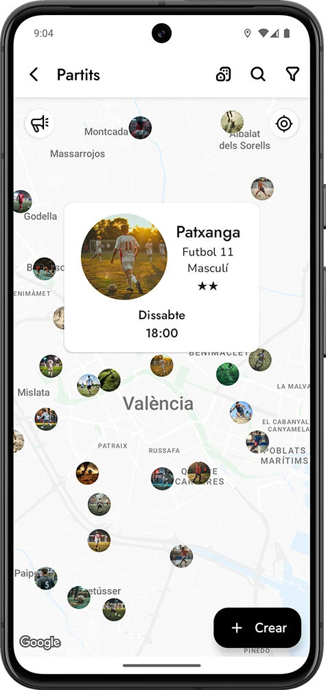 Uneix-te a partits de futbol a prop teu.
