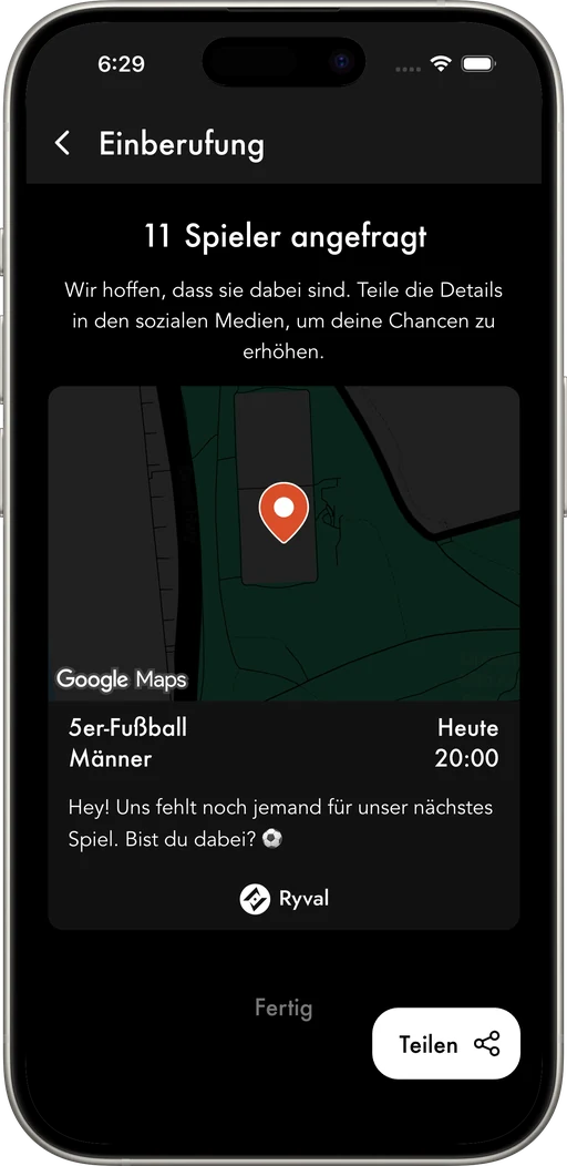 Mitspieler in der Nähe des Spielorts finden und das Team vervollständigen.