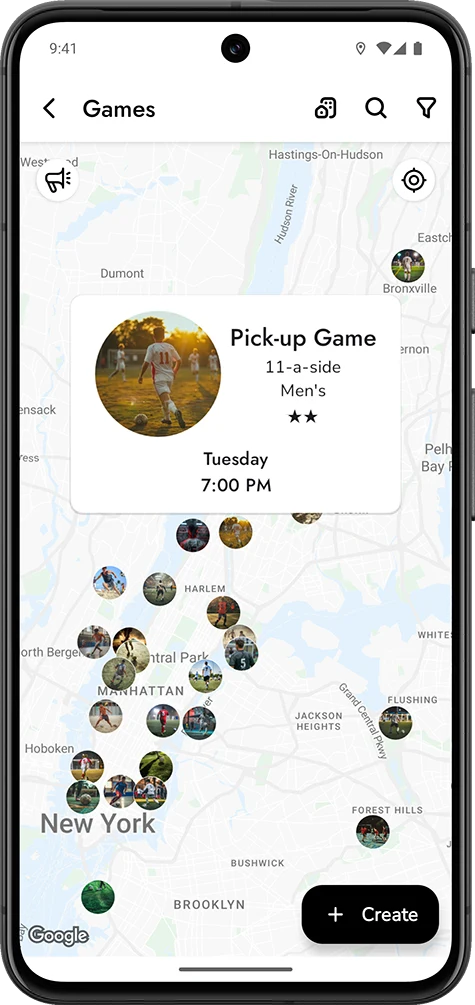Join soccer games near you.