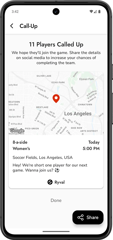 Call up players near the game location to complete your squad.