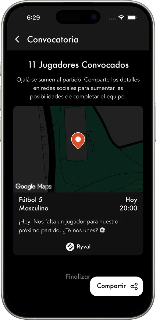 Convoca a los jugadores cercanos a la cancha y completa el equipo.