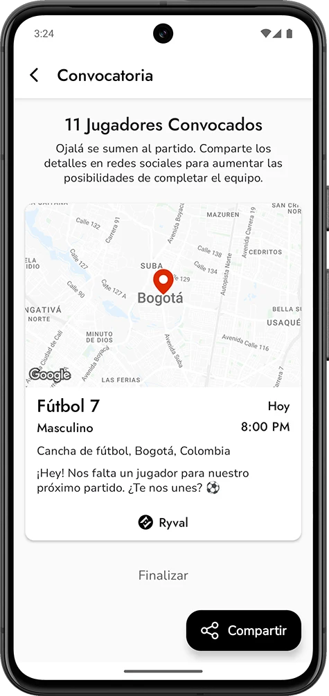 Convoca a los jugadores que están cerca de donde va a ser el partido.