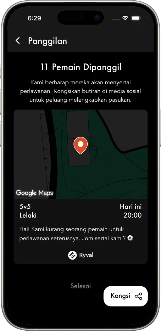 Cari player yang dekat dengan padang dan lengkapkan team.