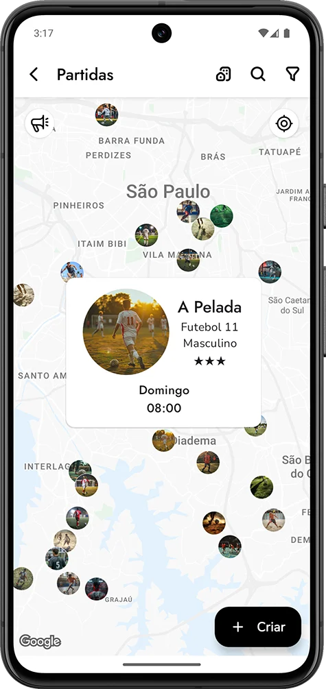 Entra em jogos de futebol perto de ti.