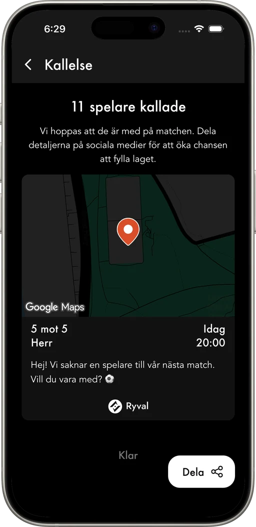 Kalla in spelare nära planen och fyll laget.